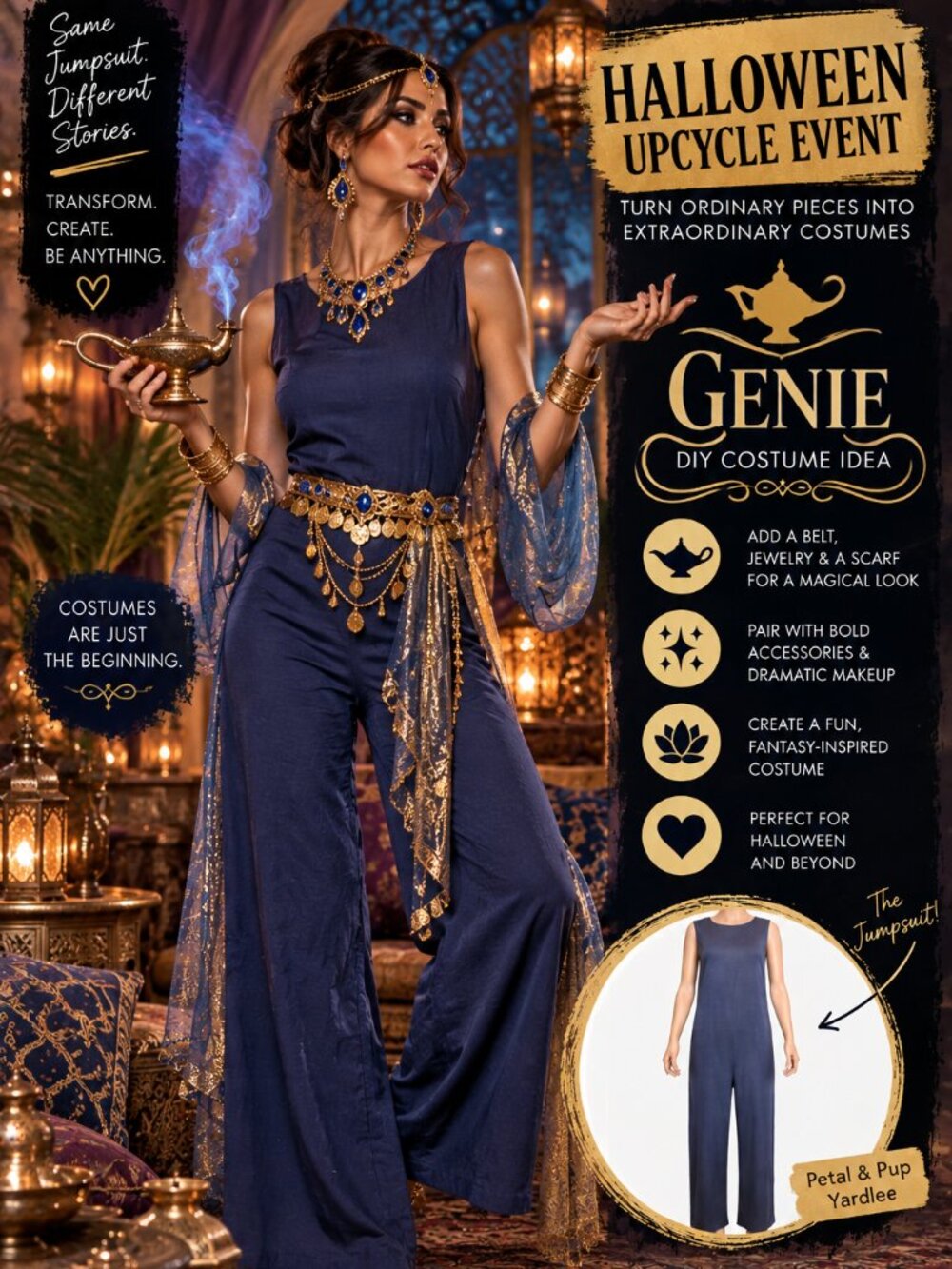 Halloween Upcycle Costume Base Petal & Pup Yardlee Jumpsuit 10 Blue Flawed